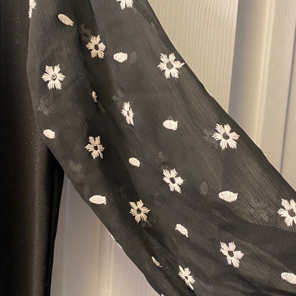 CeCe Black Top with Embroidered Floral Sheer Sleeves - Picture 10 of 12